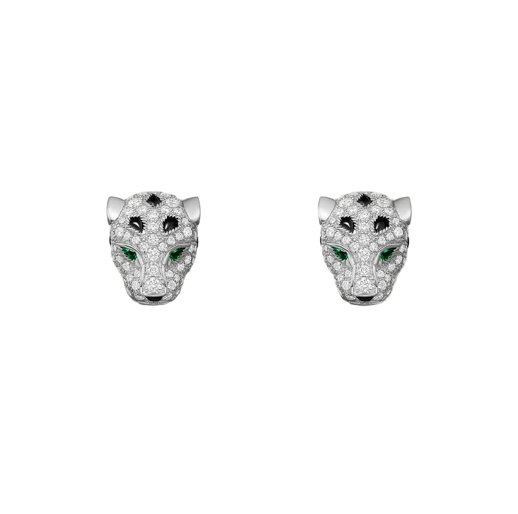 14ct White Gold Panthere Earrings
