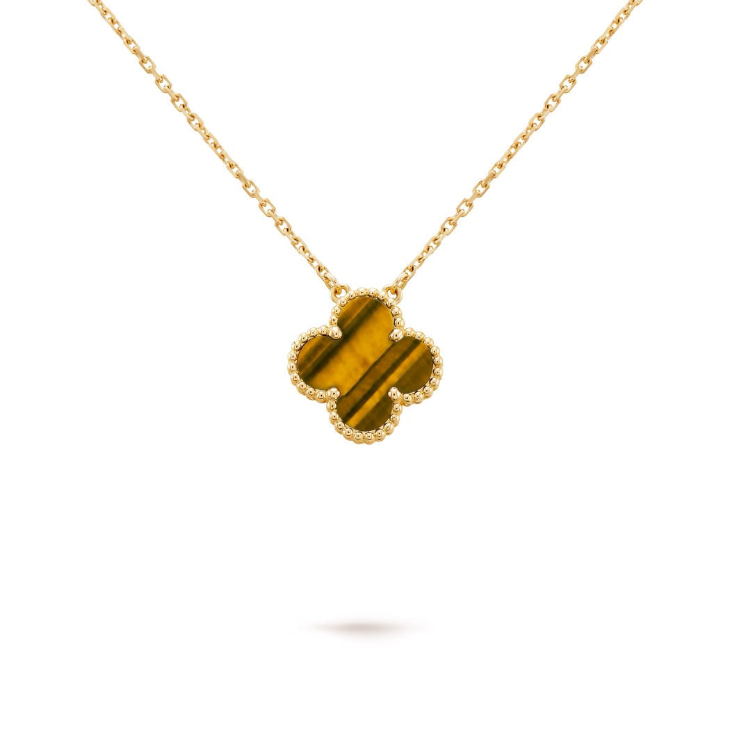 14ct Clover Charm Pendant/Tiger Eye