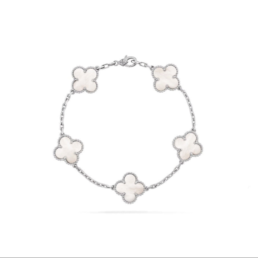 14ct Clover Charm Bracelet/Pearl