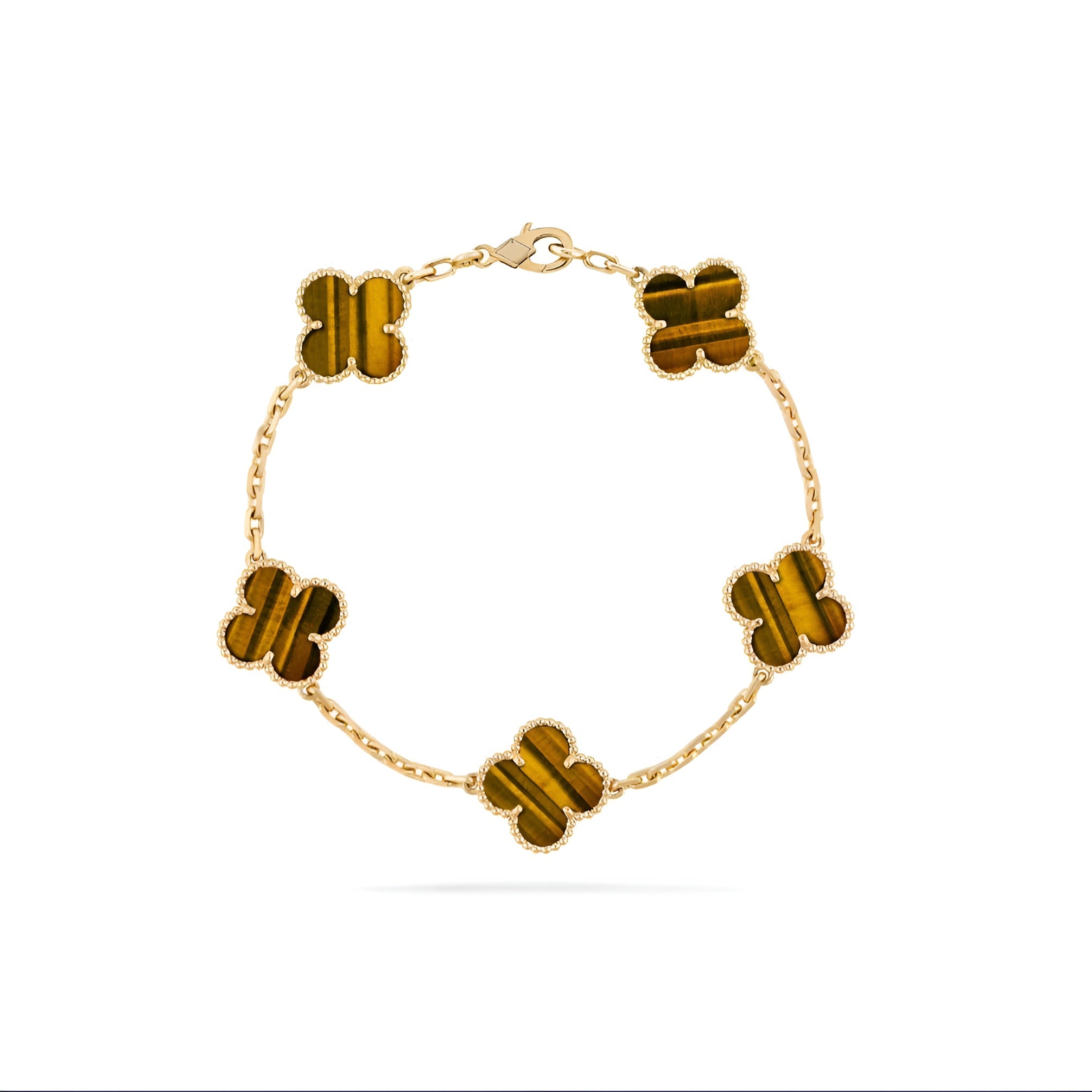 14ct Clover Charm Bracelet/Tiger Eye